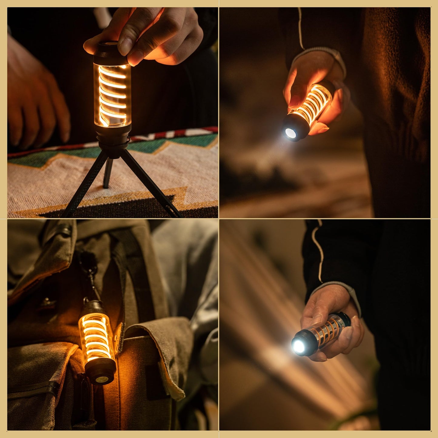 "Outdoor-Ready 3.5″ LED Lantern / Flashlight with Tripod, 200–300 Lumens, USB-C Recharge, IPX4 Splash-proof"