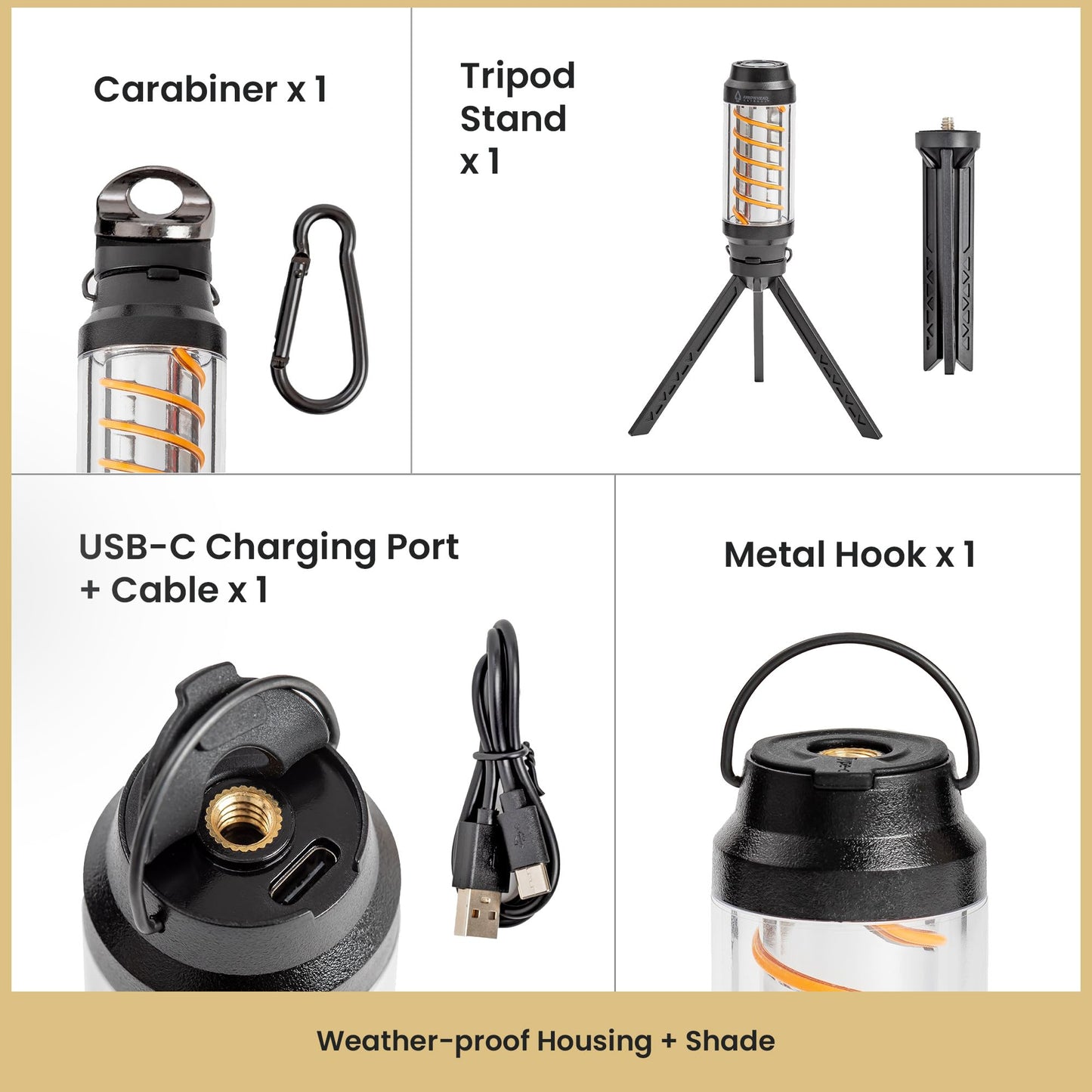 Portable 3.5-inch LED Camping Lantern and Flashlight, 5 Lighting Modes, USB-C Rechargeable, IPX4 Water-Resistant