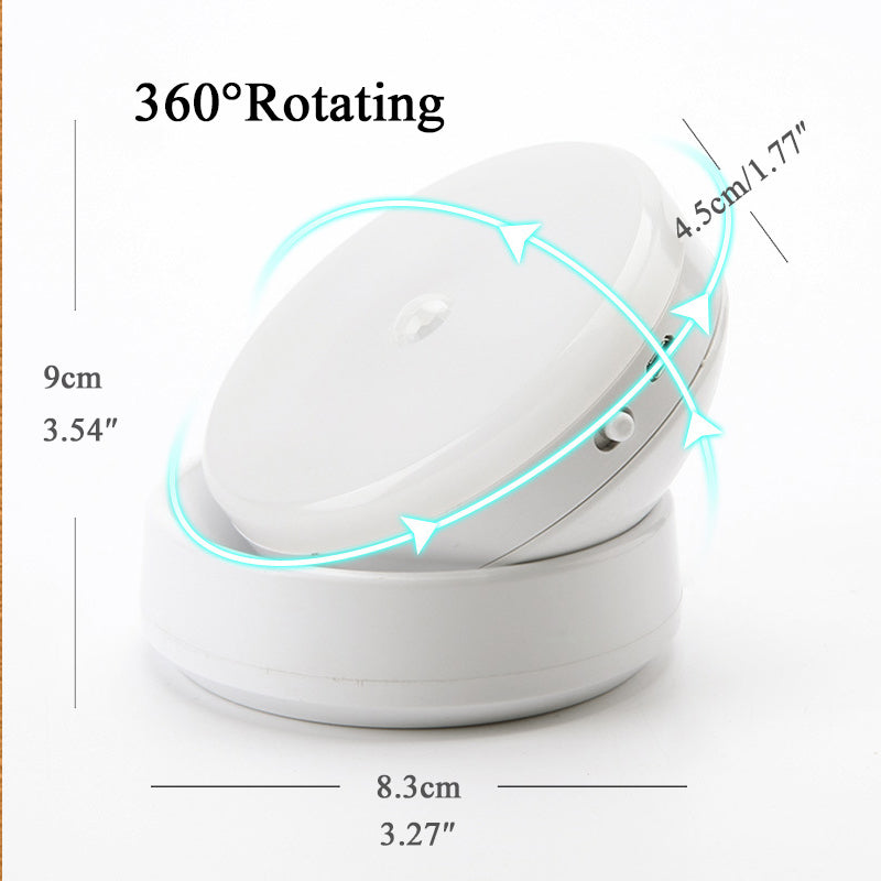 Wireless Battery-Operated 360° Rotating Motion Sensor LED Light, Perfect for Indoor and Outdoor Use, Provides Bright and Even Illumination in Dark Areas, Automatically Activates with Movement, Suitable for Seniors, Children, or Night-Time Home Navigation
