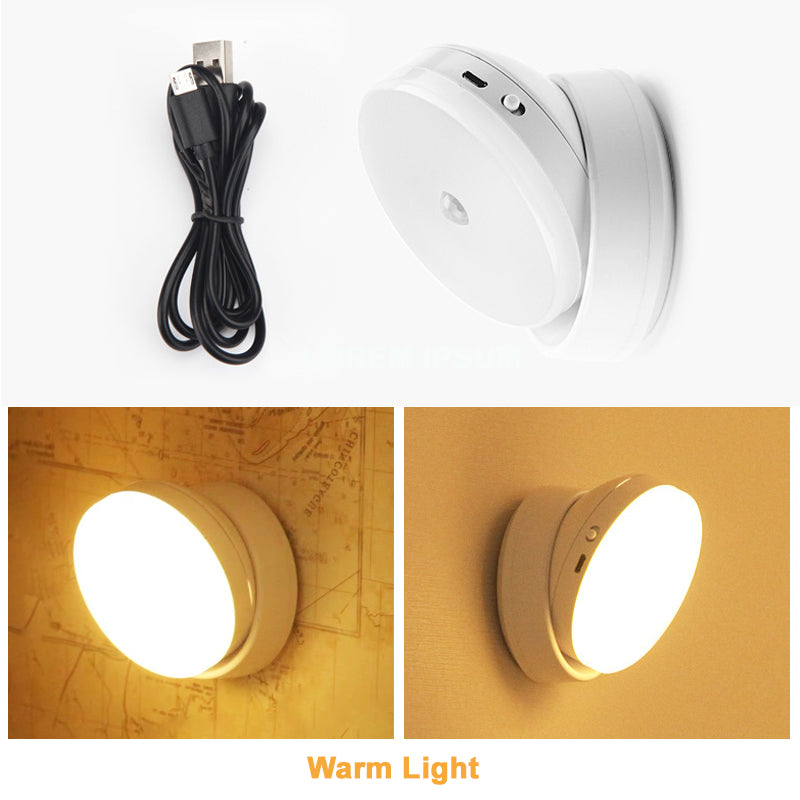 Wireless Battery-Operated 360° Rotating Motion Sensor LED Light, Perfect for Indoor and Outdoor Use, Provides Bright and Even Illumination in Dark Areas, Automatically Activates with Movement, Suitable for Seniors, Children, or Night-Time Home Navigation