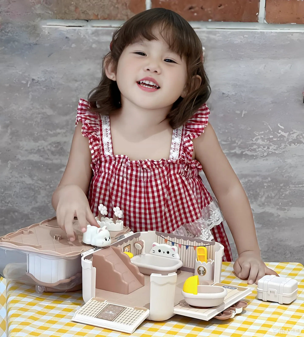 slide zone of magnetic cat toy with cheerful sound effect when cat slides inside interactive toy environment