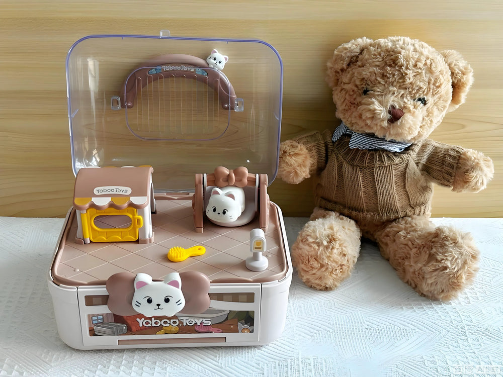 interactive kids cat house toy shower sound zone where cat triggers water sound effects during magnetic movement