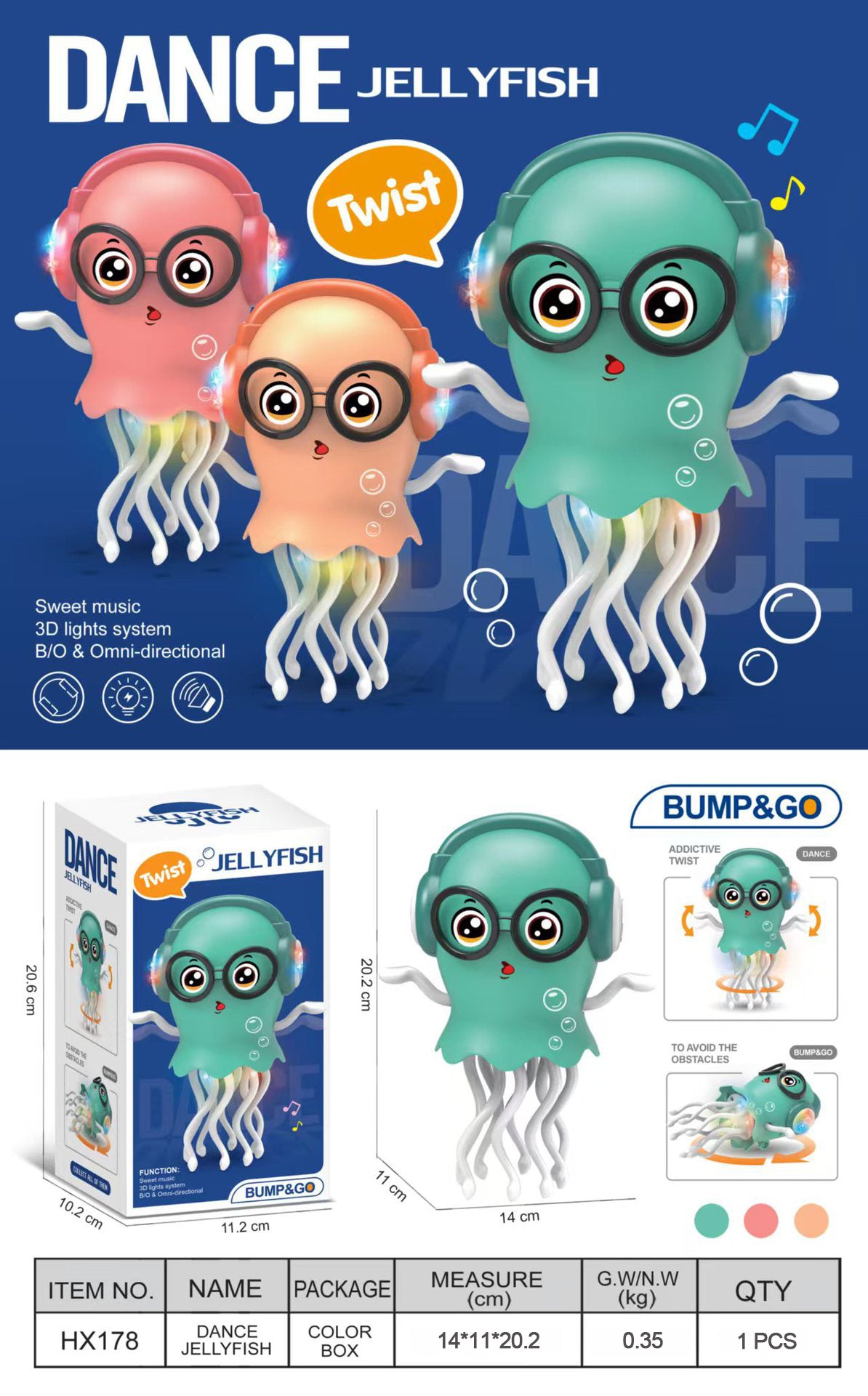 Interactive Dancing Jellyfish Toy for Kids, Light-Up LED Music Toy, USB Charging, Durable Non-Toxic ABS, Perfect Birthday or Holiday Gift for Boys and Girls