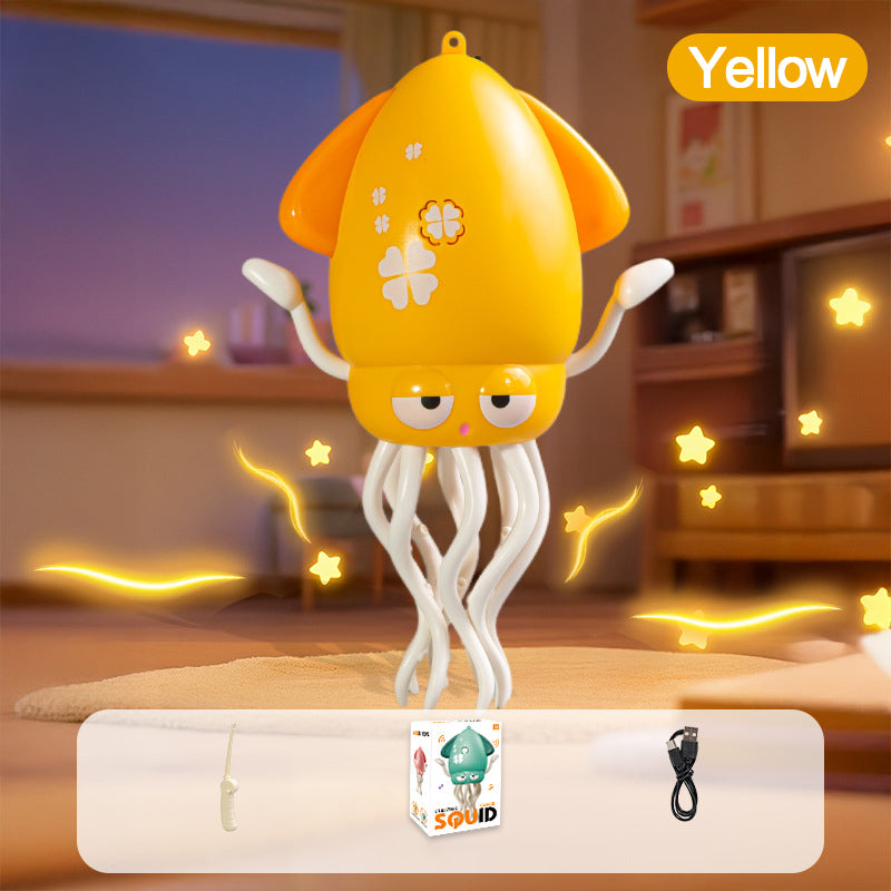USB-rechargeable dancing octopus toy for kids and pets, LED display and obstacle-avoidance wiggling tentacles,Yellow Color