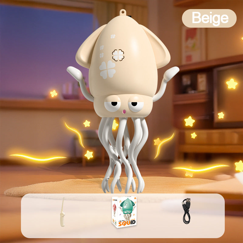 USB-rechargeable dancing octopus toy for kids and pets, LED display and obstacle-avoidance wiggling tentacles,Beige Color