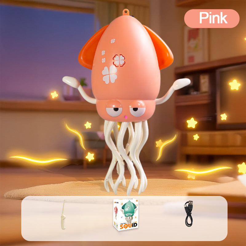 USB-rechargeable dancing octopus toy for kids and pets, LED display and obstacle-avoidance wiggling tentacles,Pink Color
