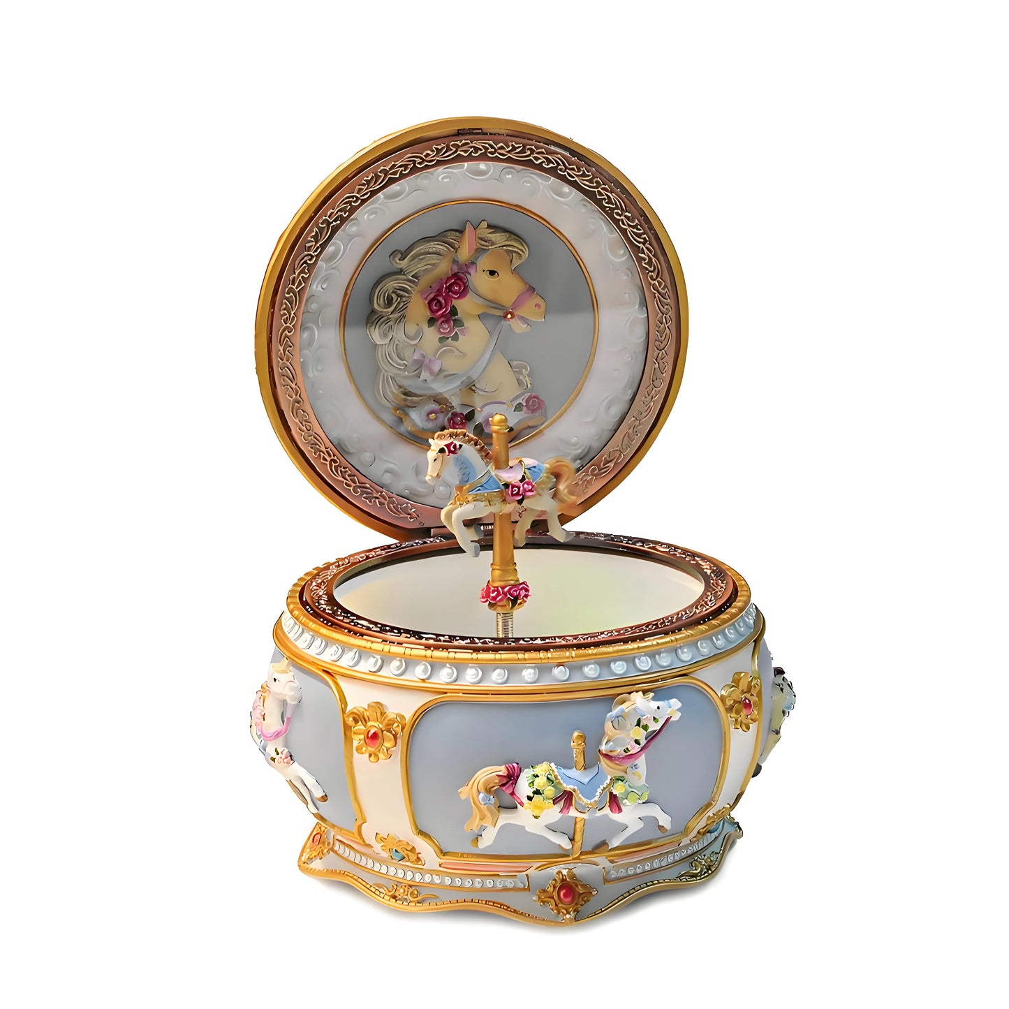 Elegant Resin Unicorn Carousel Music Box