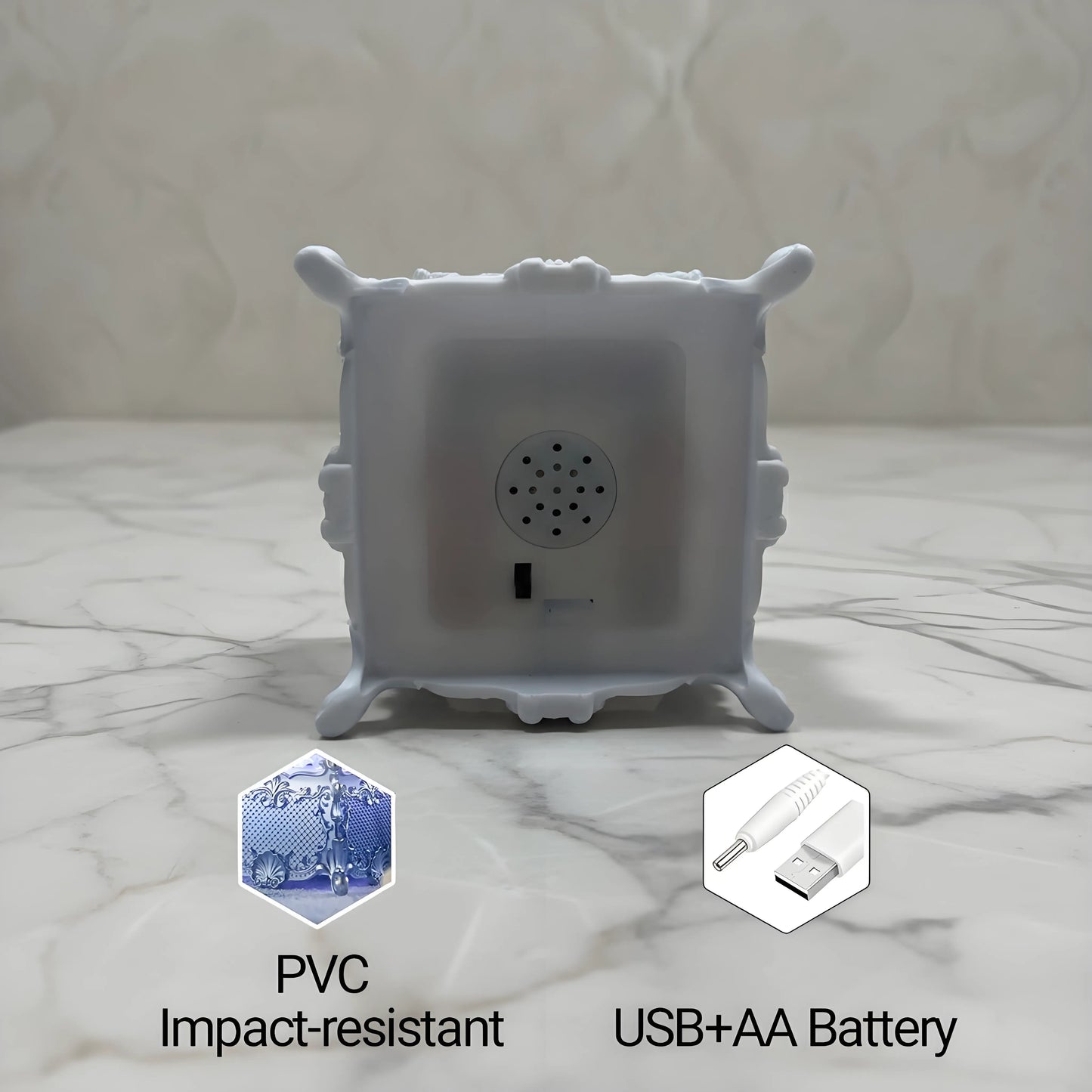 Close-up of glitter swirling inside the princess snow globe lantern