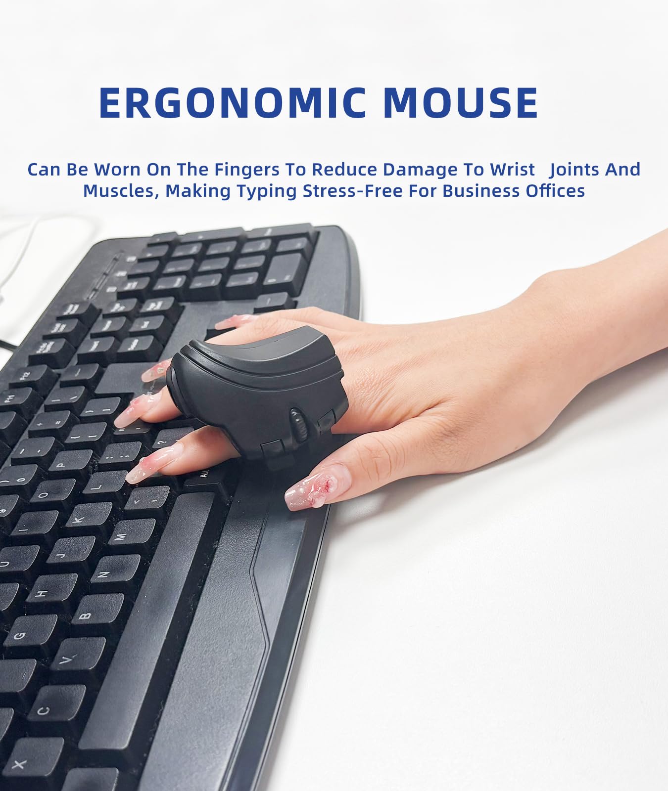 Wearable ergonomic finger trackball mouse – precise optical navigation, lightweight and rechargeable, ideal for travel