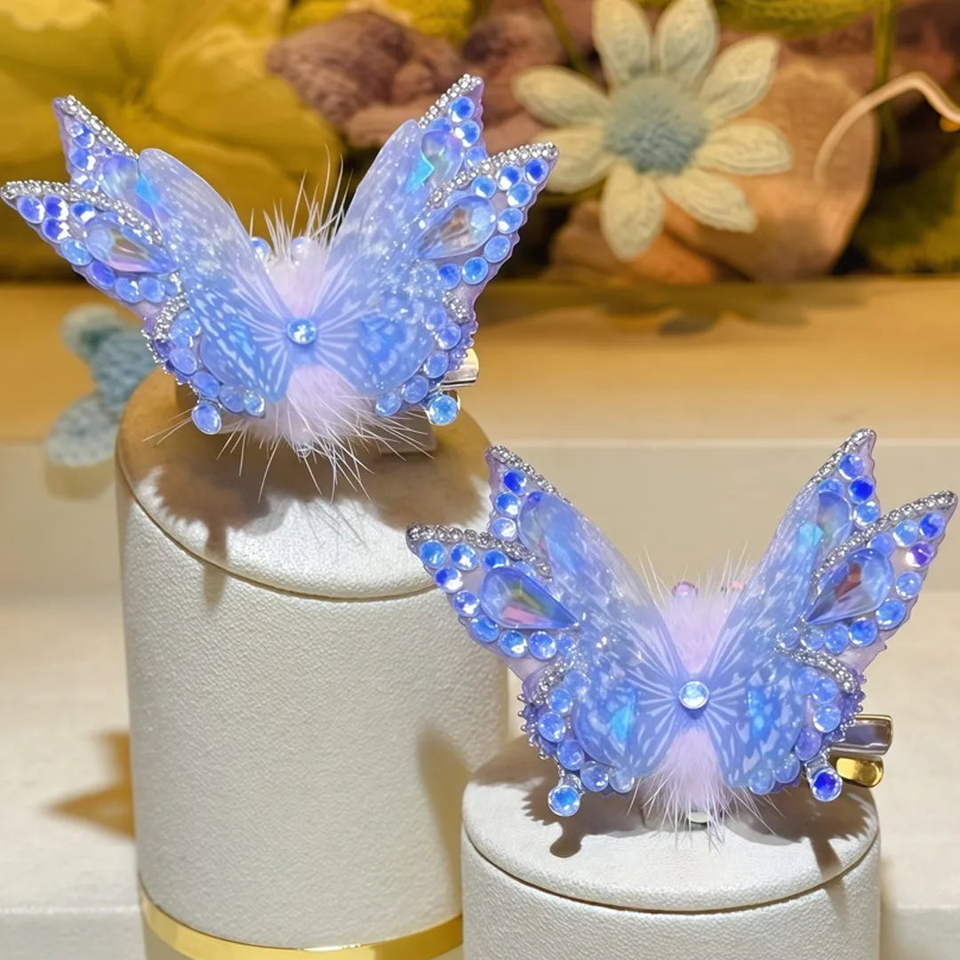 Cute fluttering butterfly hair clip styled in long loose hair with soft Y2K and fairycore vibes