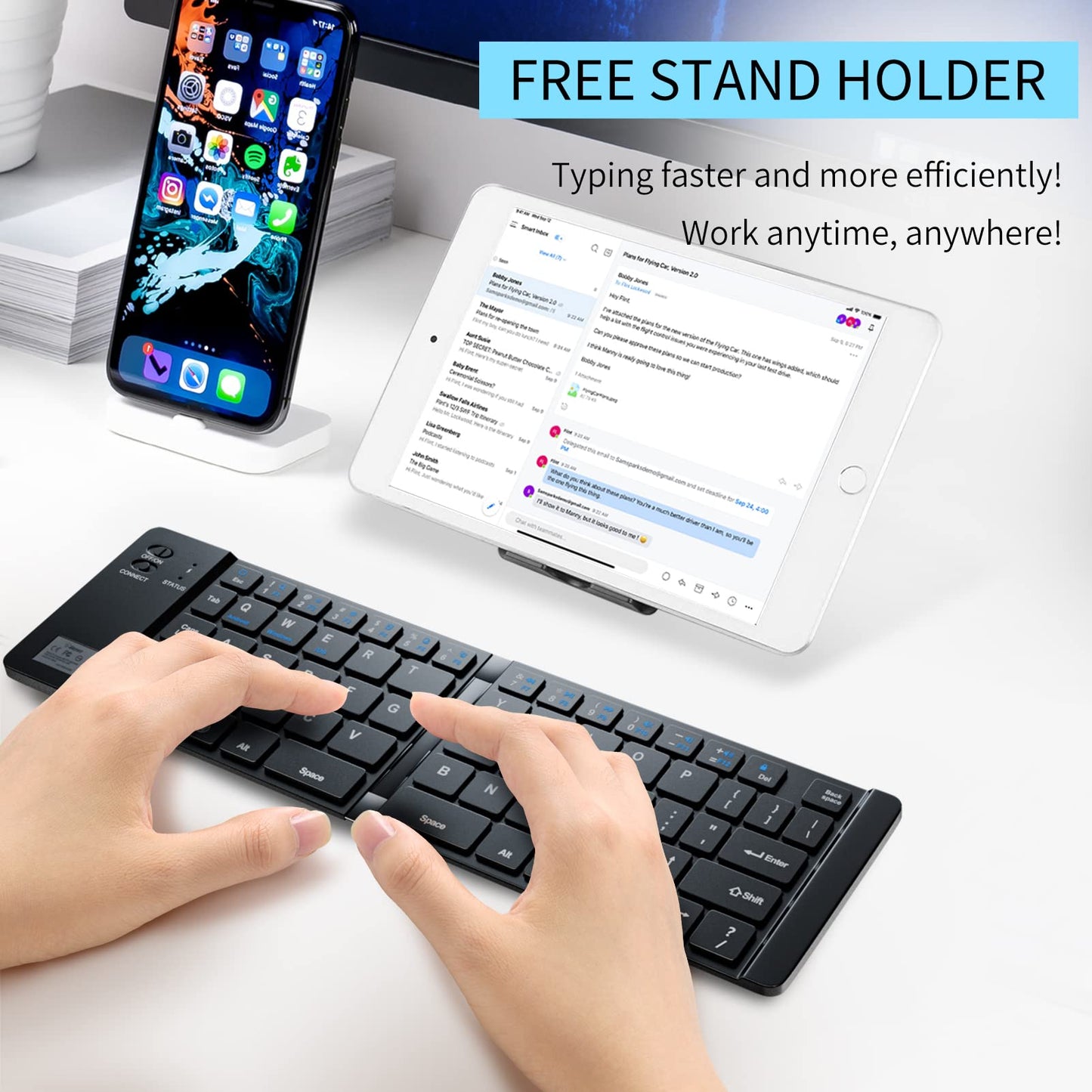 Lightweight folding Bluetooth keyboard for phones, tablets, laptops – wireless and travel-ready