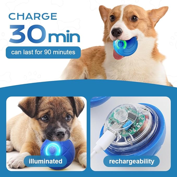 Chew-Resistant Smart Pet Ball – USB Rechargeable, LED Glowing, Self-Playing Toy for Cats & Dogs