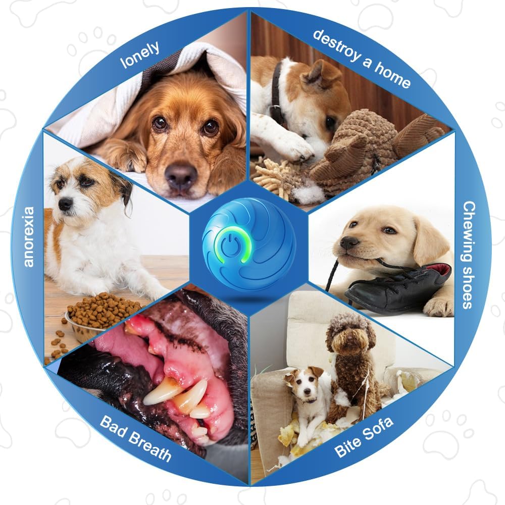 Chew-Resistant Smart Pet Ball – USB Rechargeable, LED Glowing, Self-Playing Toy for Cats & Dogs