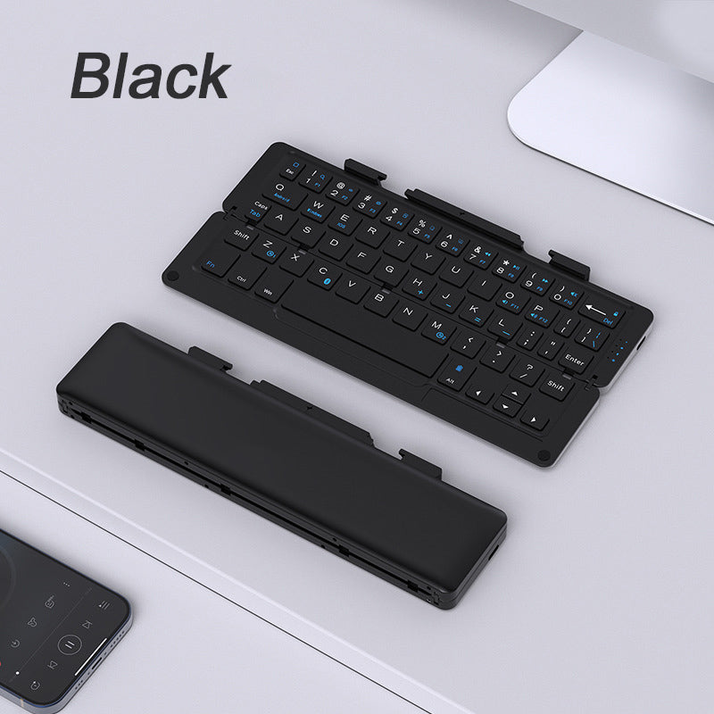 60-key aluminum alloy foldable Bluetooth keyboard with hidden magnetic stand—lightweight travel companion