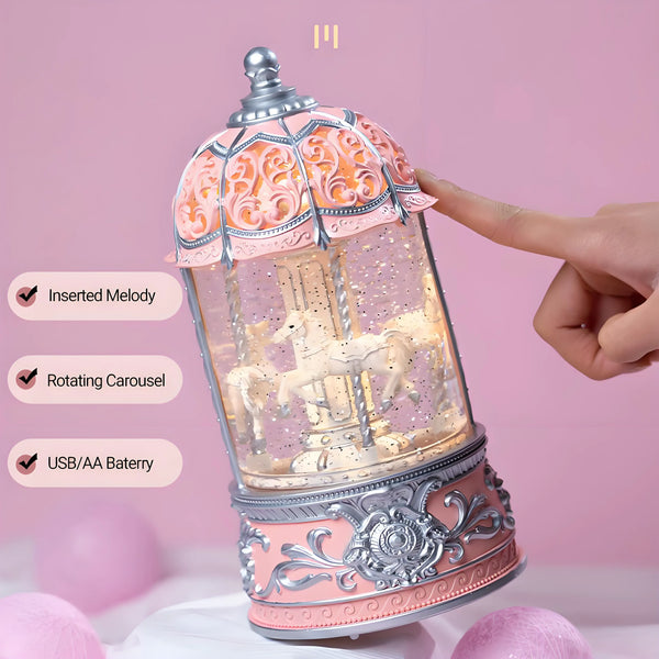 Durable polyethylene pink snow globe with swirling snowflakes and LED light