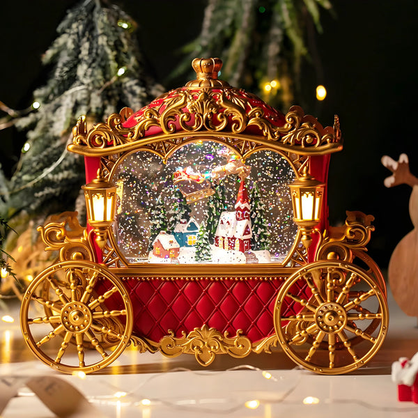 Evening ambience with glowing LED lights and swirling snow inside globe