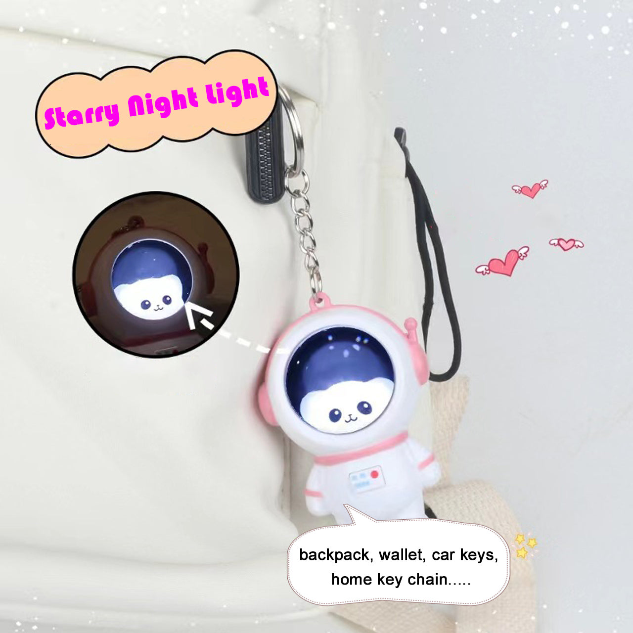 Heartwarming “I Love You” talking astronaut keychain with sunset LED illumination for bags or car keys