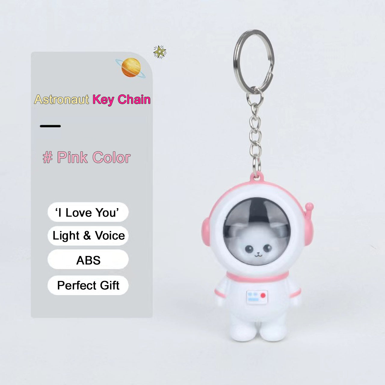 Cute astronaut keychain that says “I Love You,” LED sunset-colored light, perfect for car keys or backpack accessories