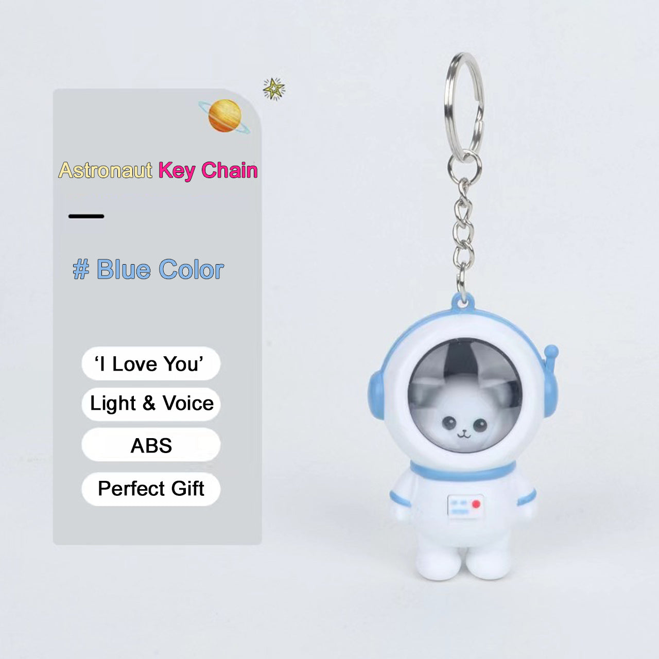 Cute astronaut keychain that says “I Love You,” LED sunset-colored light, perfect for car keys or backpack accessories