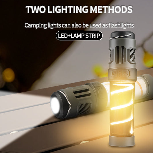 "Versatile 2-in-1 Camping Lantern and Flashlight with Tripod, USB-C Charging, Five Modes, IPX4 Protection"