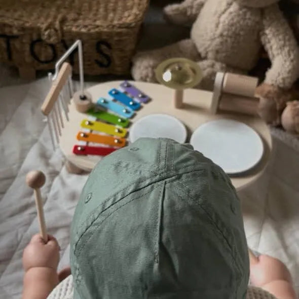 Montessori-inspired wooden percussion music set for toddlers, crafted from natural wood