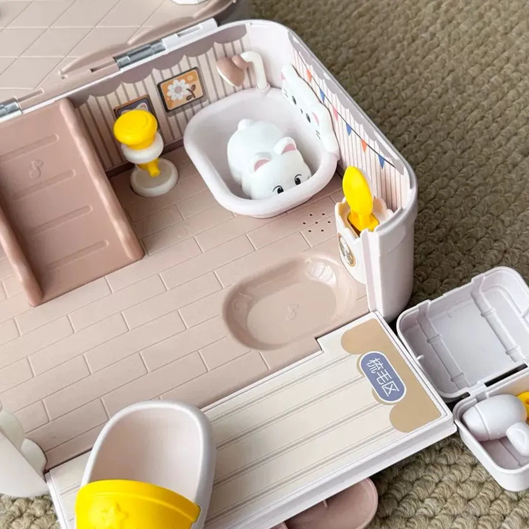 kids indoor play time with interactive magnetic cat house toy improving imagination focus and hands on learning