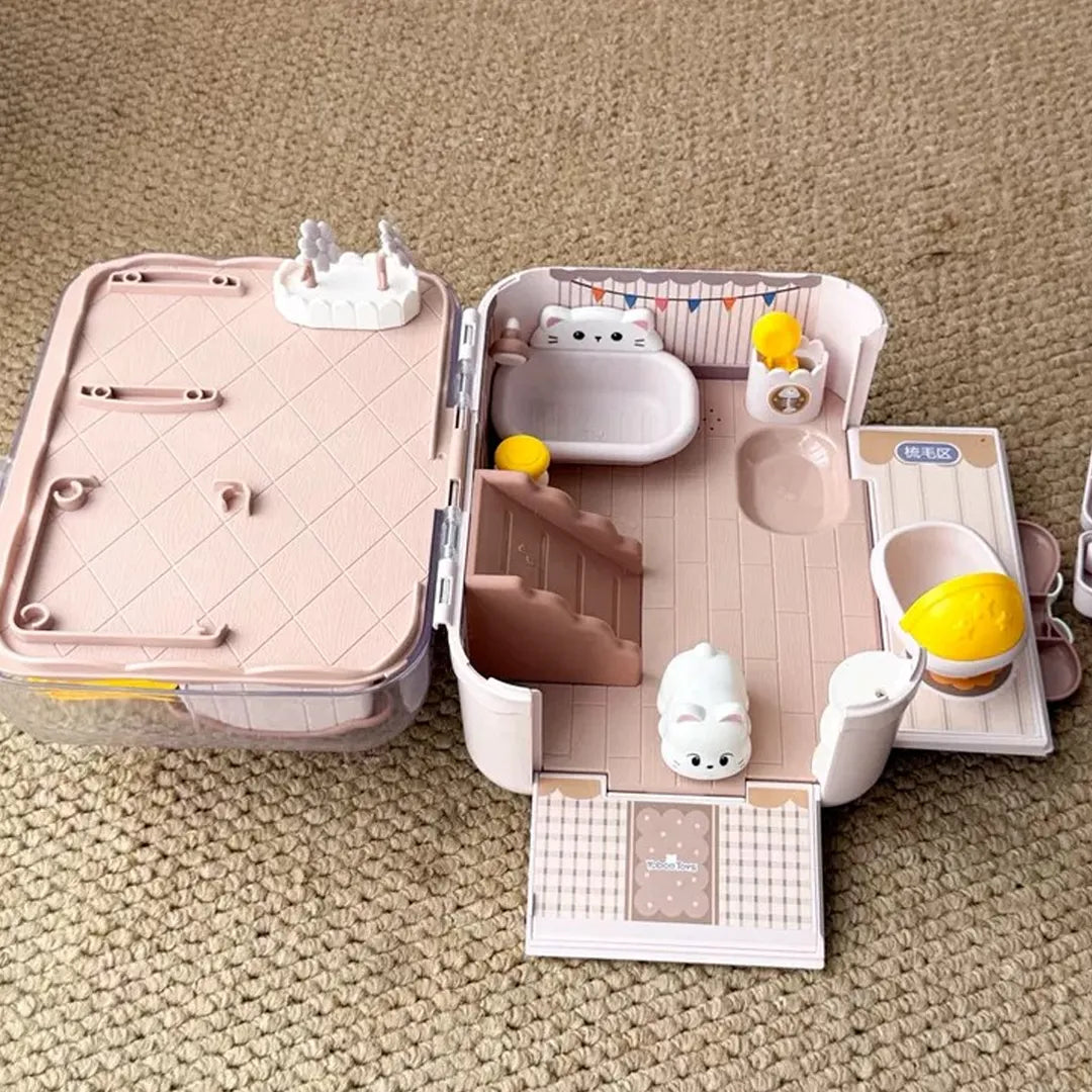 multi sound sensor zones inside kids magnetic cat house toy bringing realistic scene play for children
