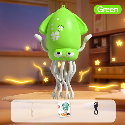 USB-rechargeable dancing octopus toy for kids and pets, LED display and obstacle-avoidance wiggling tentacles,Green Color