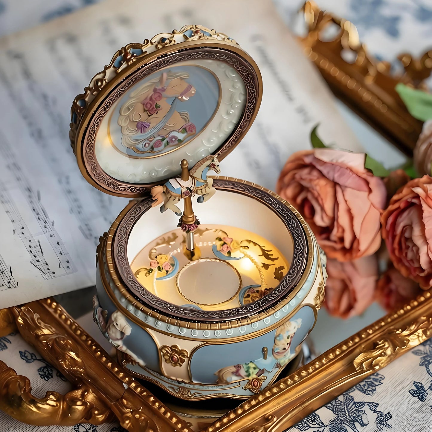 Elegant Resin Unicorn Carousel Music Box