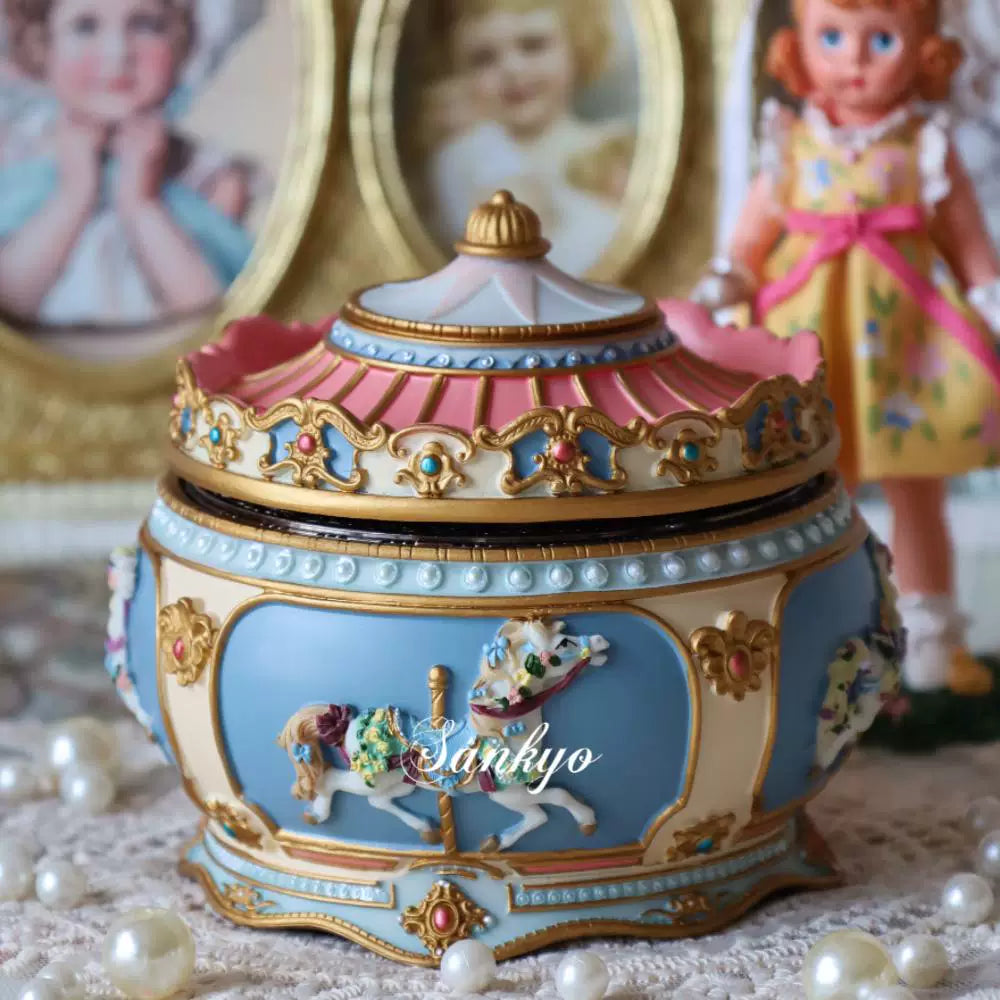 Elegant Resin Unicorn Carousel Music Box