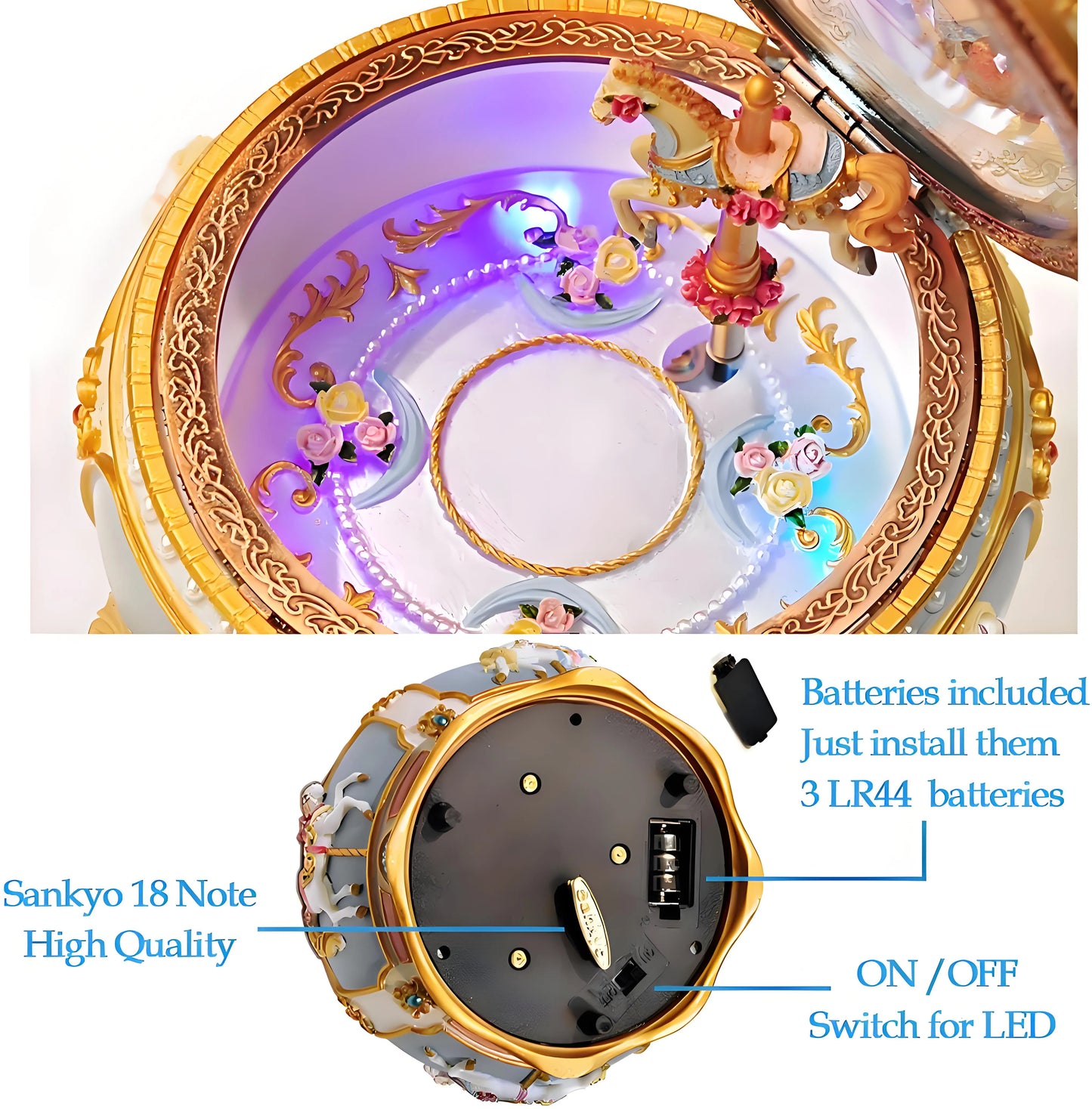 Elegant Resin Unicorn Carousel Music Box