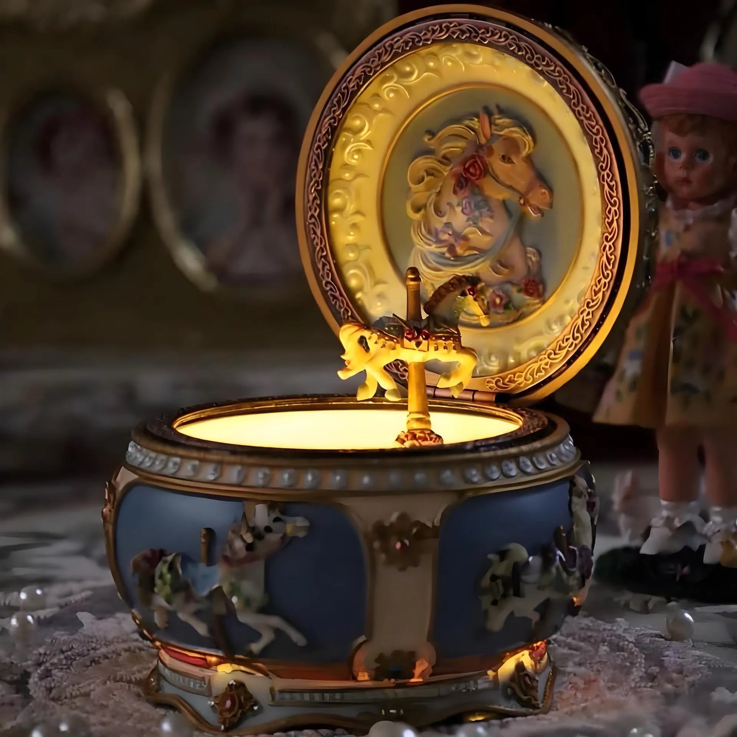 Elegant Resin Unicorn Carousel Music Box