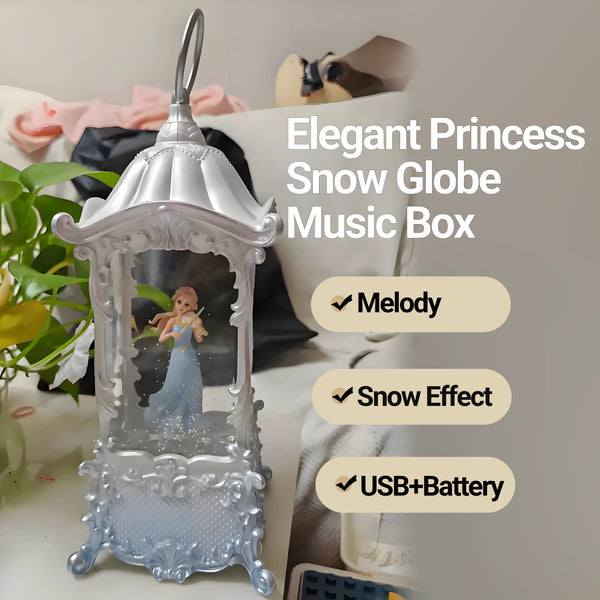 Elegant princess snow globe music box with rotating princess and warm LED glow