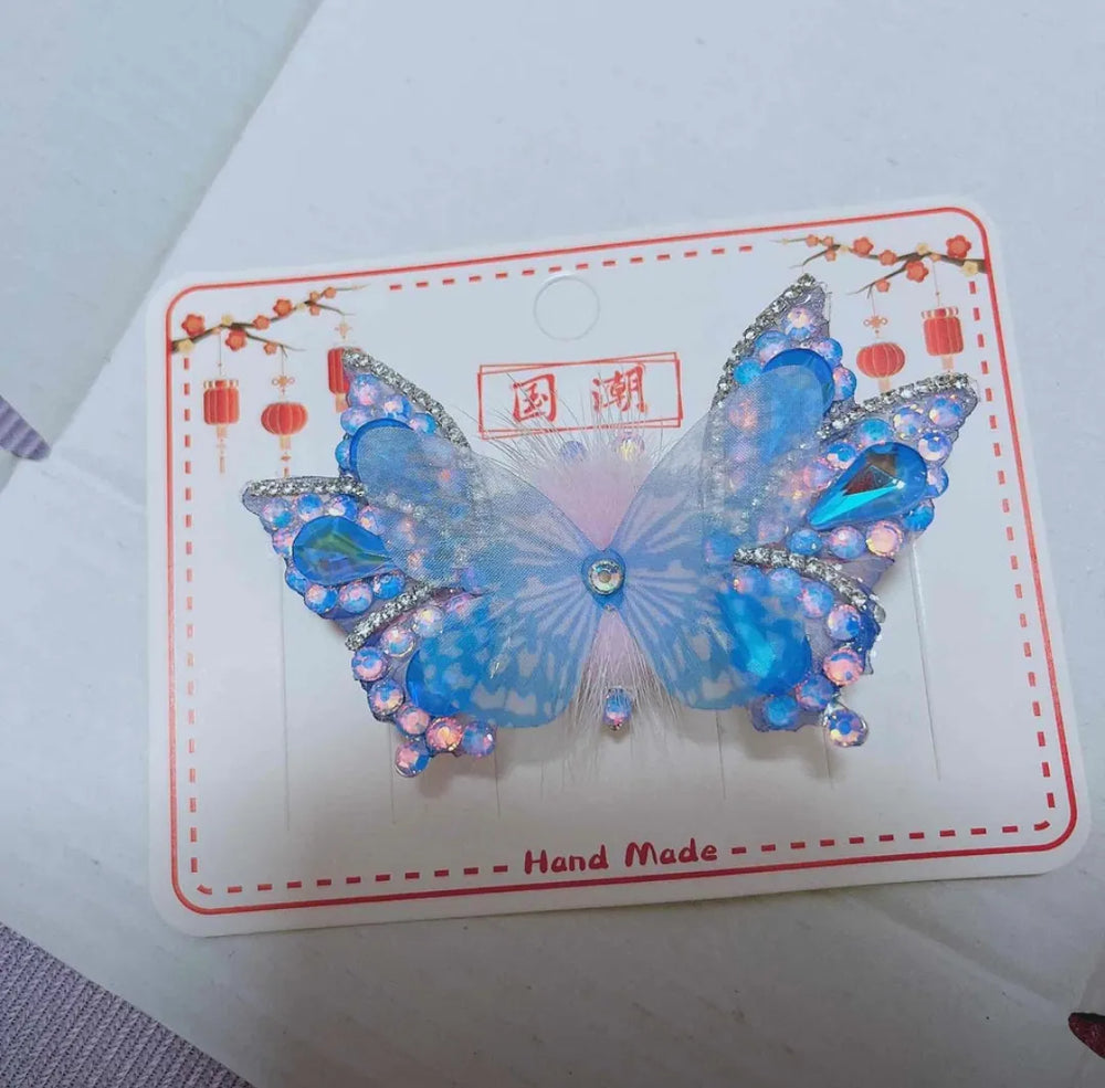 Fairycore inspired butterfly hair clip with moving wings styled for everyday casual outfits