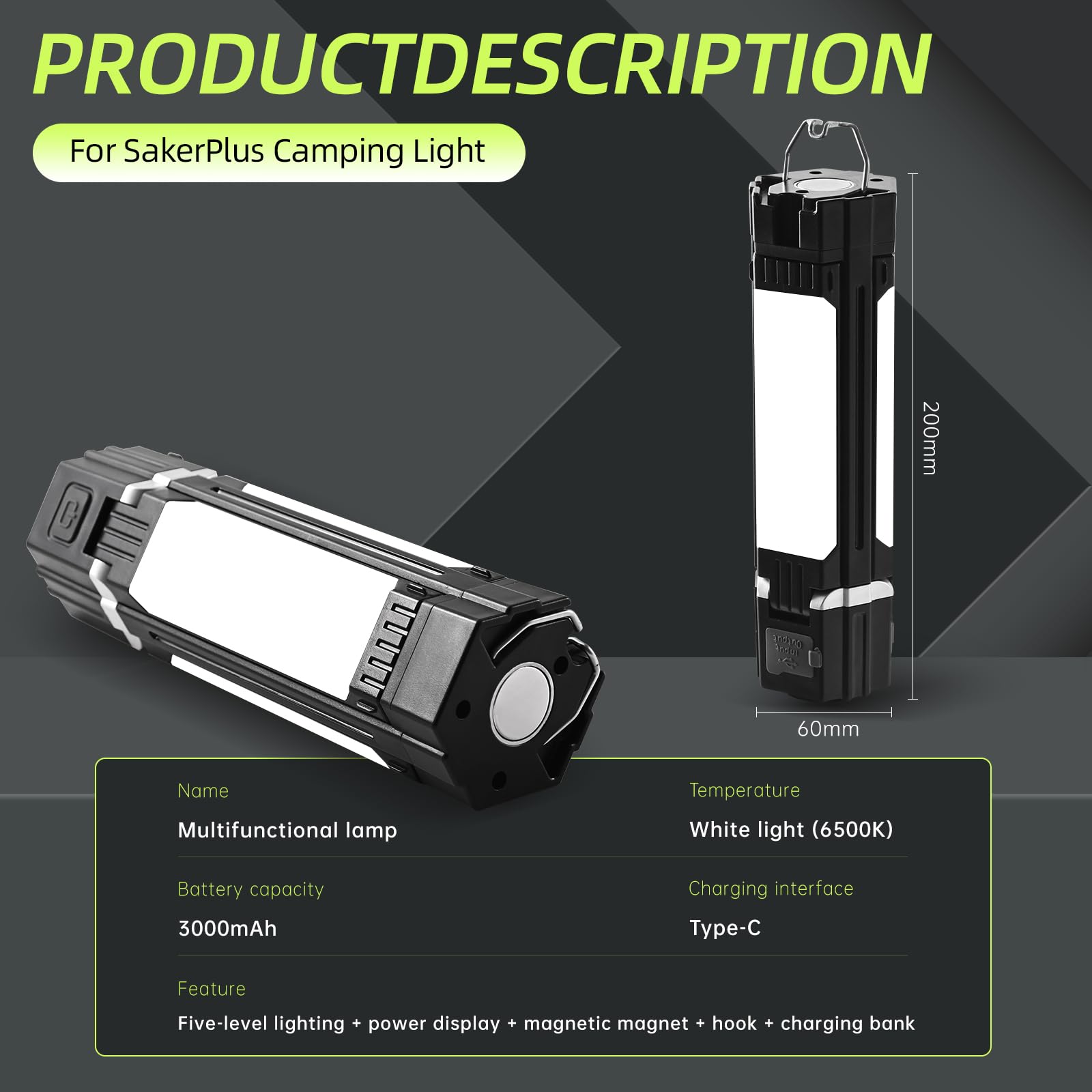 Hanging foldable LED tent lantern with built-in power bank and magnetic base for outdoor camping