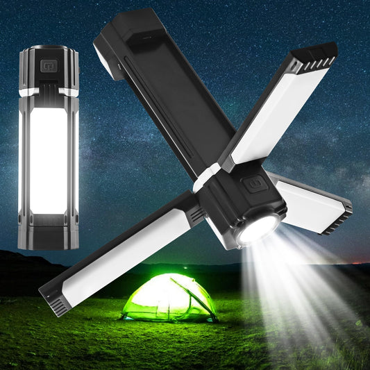 Hanging foldable LED tent lantern with built-in power bank and magnetic base for outdoor camping