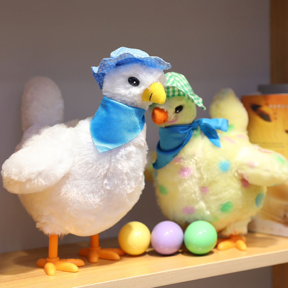 Funny electric egg‑laying chicken plush toy, soft cuddly toy that sings, dances and lays 3 colored eggs