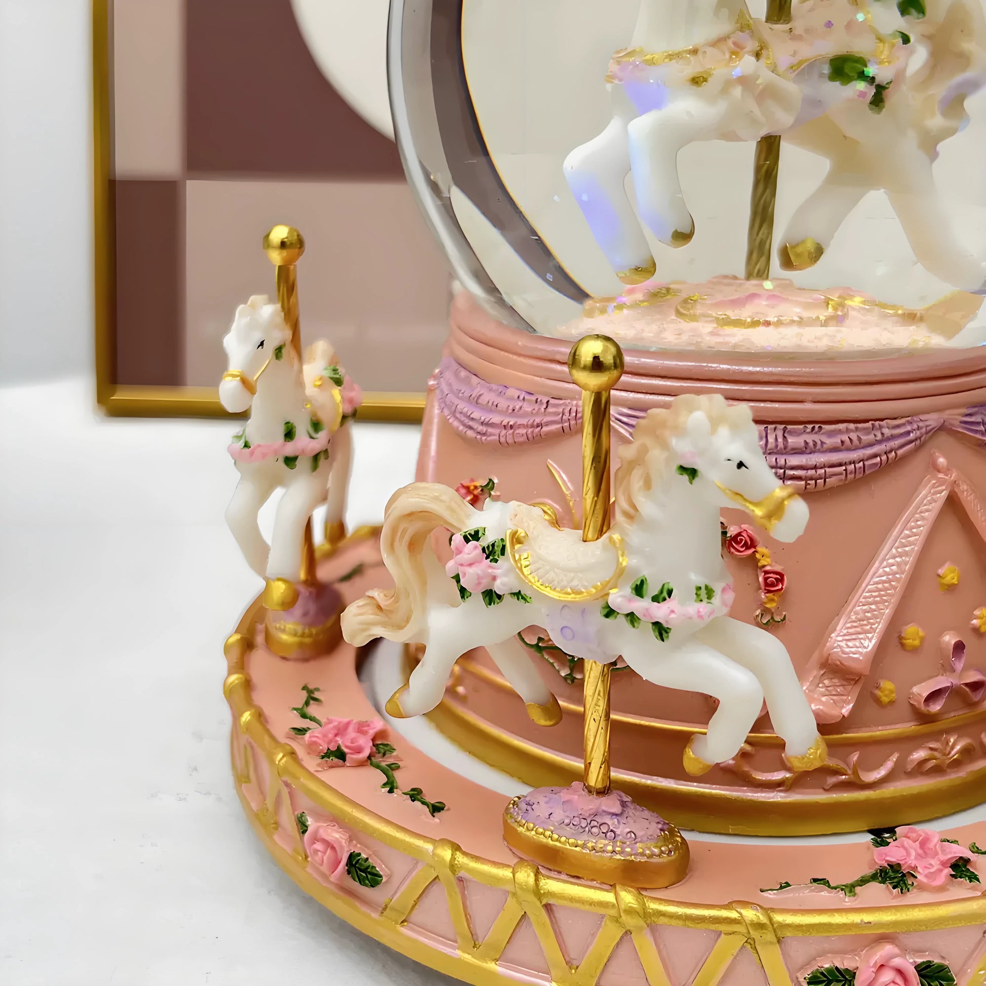 Evening ambience with LED lights and sparkling glitter inside globe