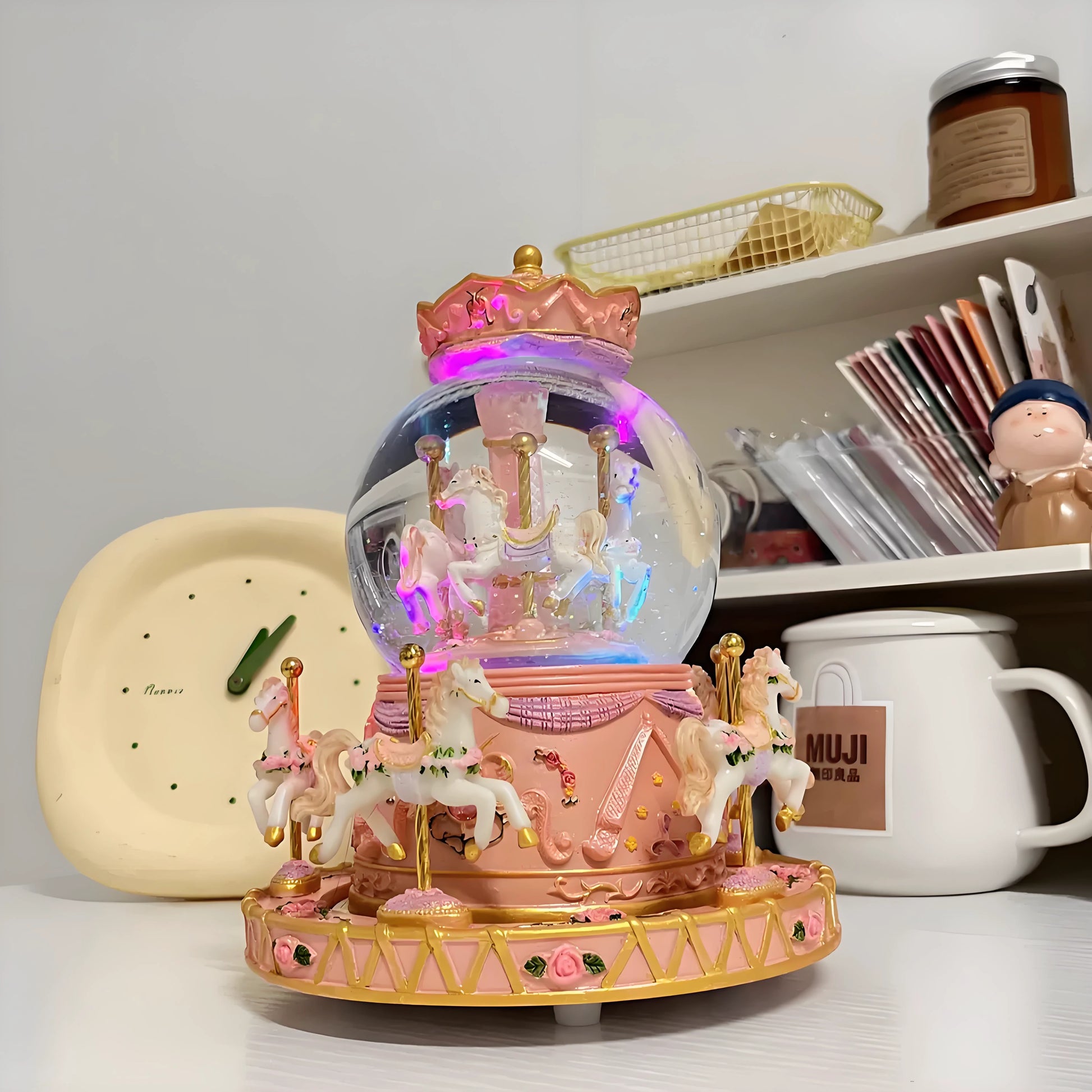 Interactive snow globe with wind-up music and Bluetooth music playback