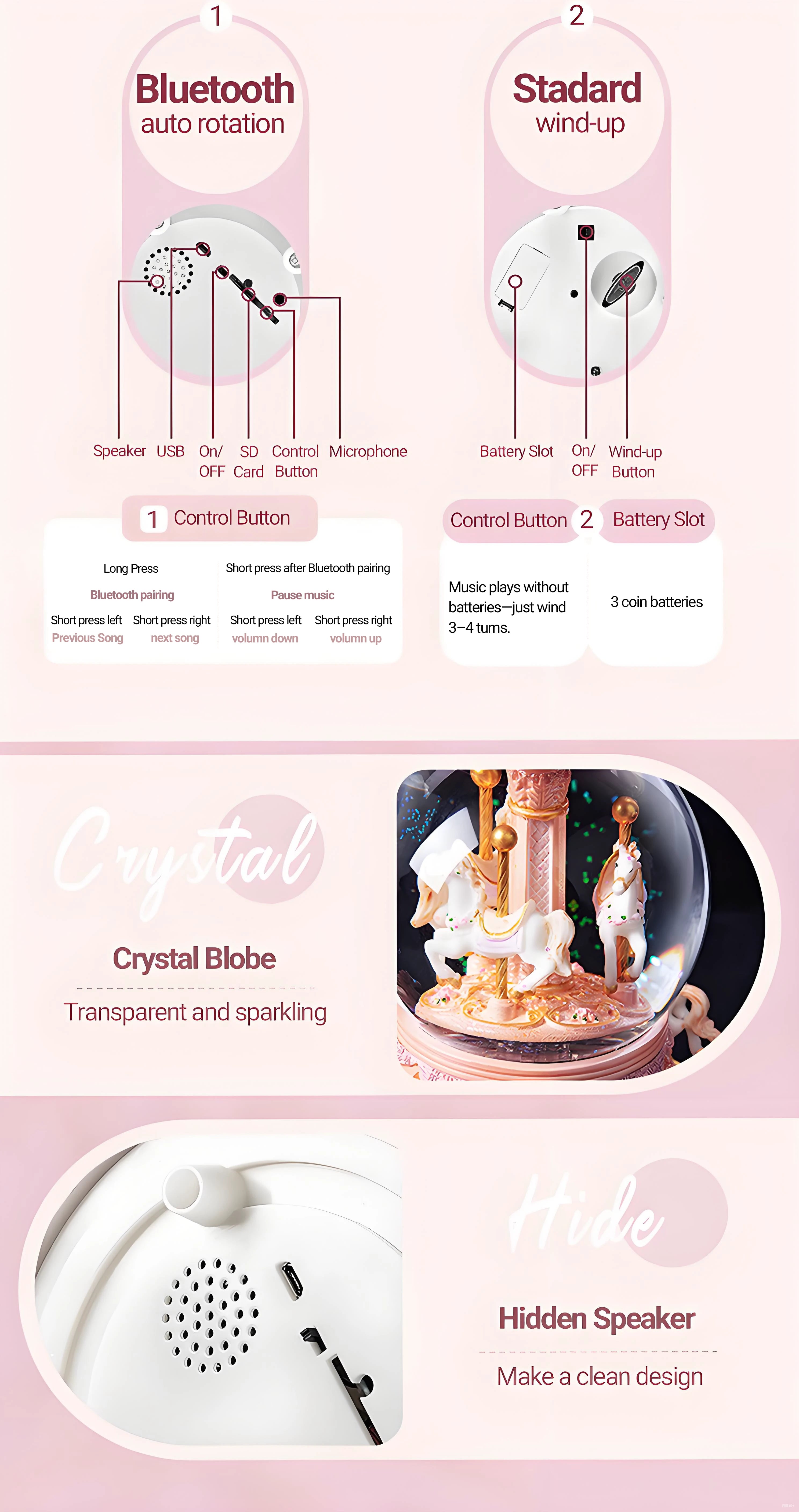 Top view of Glow Carousel Musical Snow Globe showing rotating horses