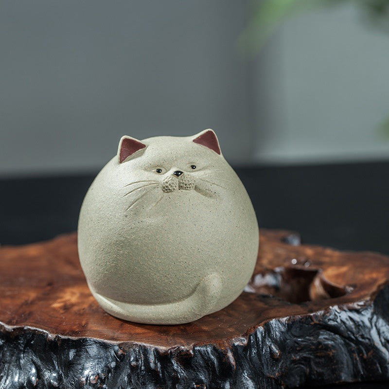 Handcrafted Purple Clay Chubby Cat