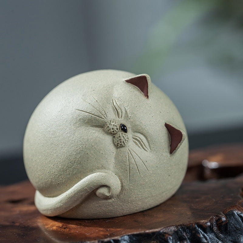 Handcrafted Purple Clay Chubby Cat