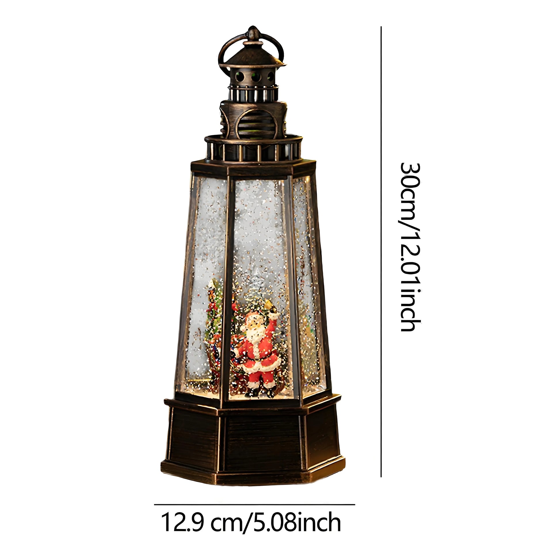 Split-screen comparison showing the vintage lantern in its "Unlit" antique state versus its "Lit" sparkling state.
