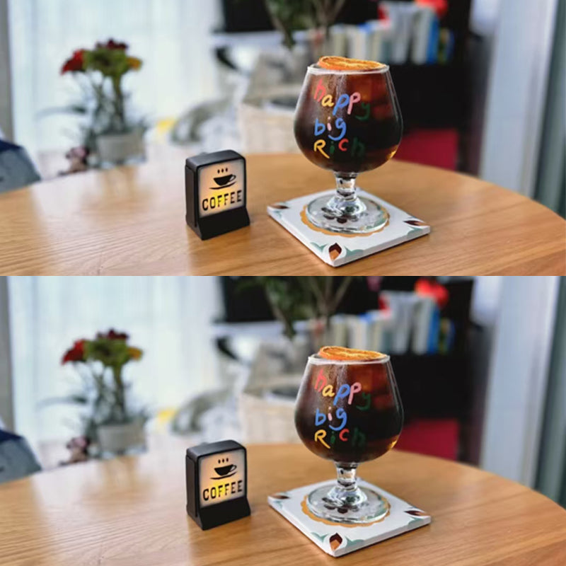 Warmly Lit Mini Coffee Bar Sign with Stylized Coffee Cup Design for Cozy Kitchen Nook