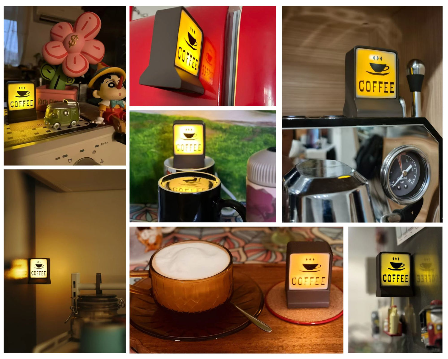 Warmly Lit Mini Coffee Bar Sign with Stylized Coffee Cup Design for Cozy Kitchen Nook