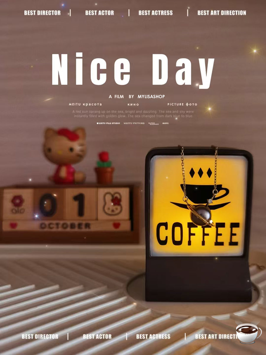 Warmly Lit Mini Coffee Bar Sign with Stylized Coffee Cup Design for Cozy Kitchen Nook
