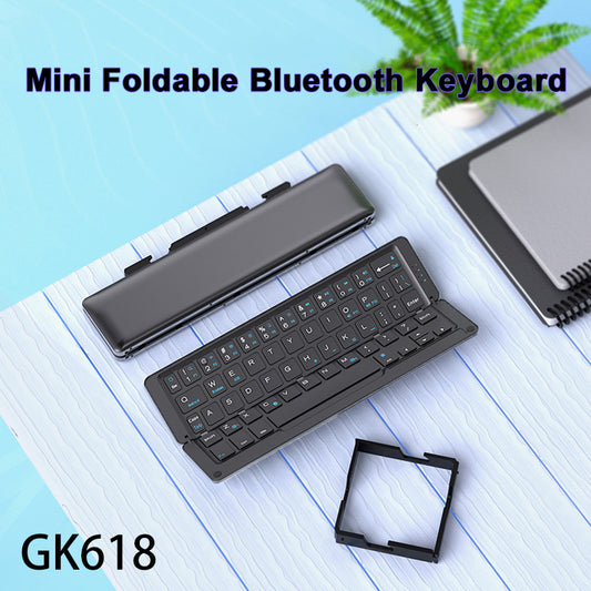 Portable foldable Bluetooth keyboard with built-in magnetic stand for iPad and smartphone