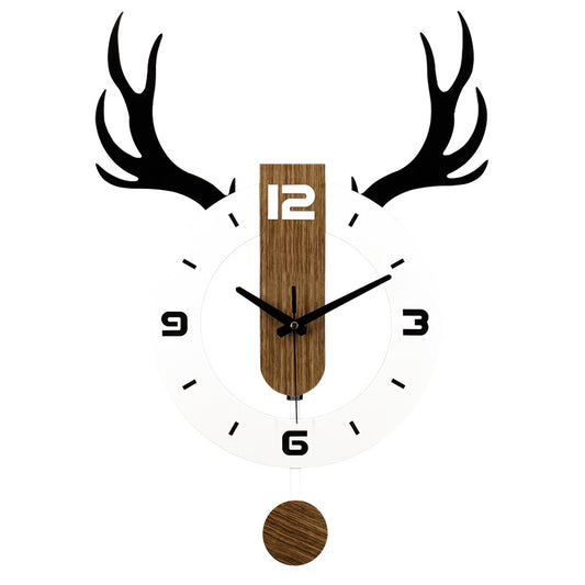 Contemporary acrylic wall clock featuring deer antler motif and swinging pendulum
