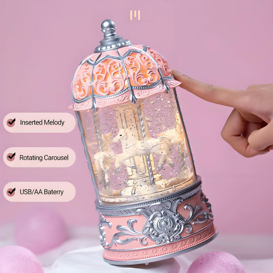 Durable polyethylene pink snow globe with swirling snowflakes and LED light