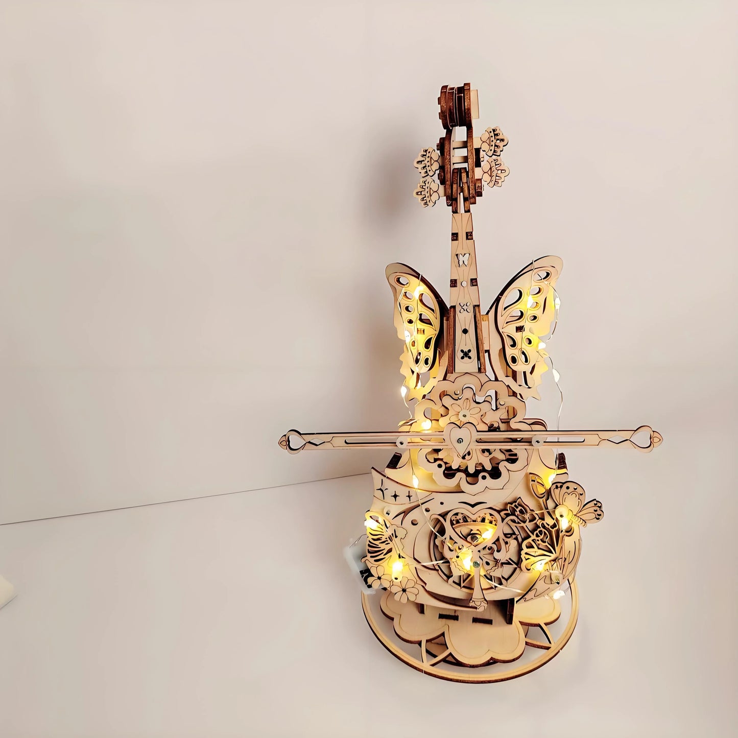 Gift ready: premium 3D linden wood cello music box kit in packaging with tools and instruction manual